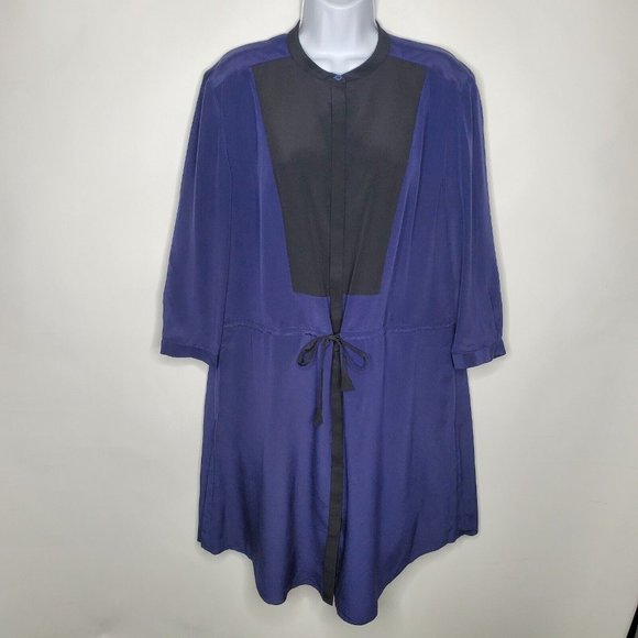 Fossil Dresses & Skirts - Fossil Womens 100% Silk Colorblock Dress Size L Drawstring Waist Round Neck Blue